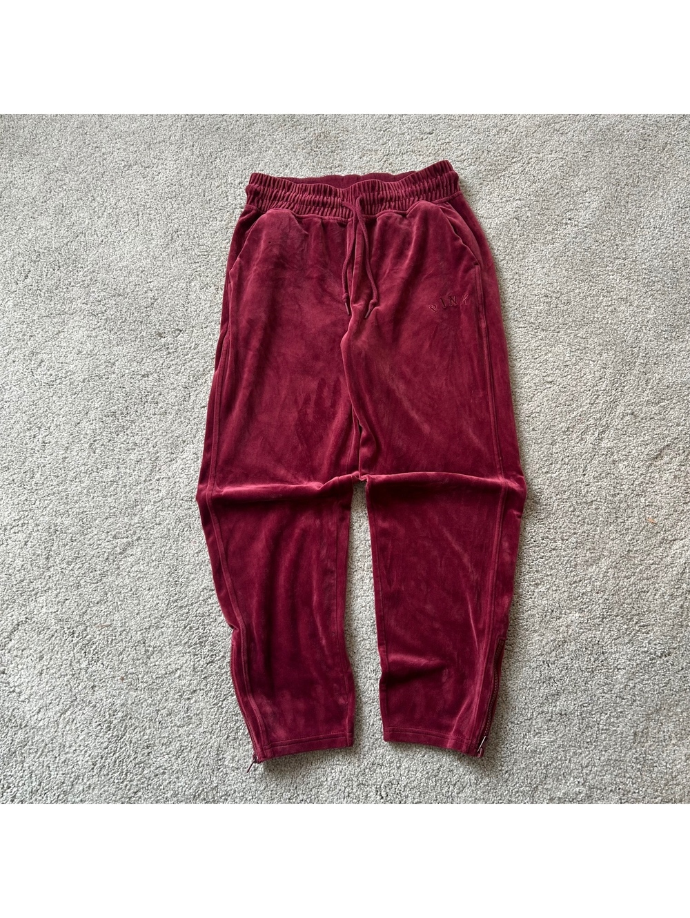 PINK Victoria's Secret Burgundy Velour Jogger Pants Medium